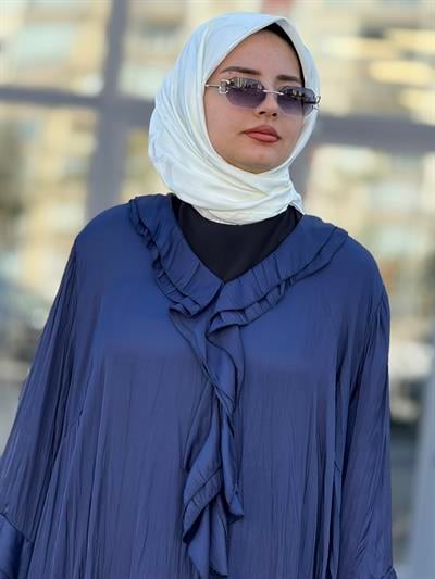 Büyük Beden Cepli Saten Elbise Mavi OTW3835