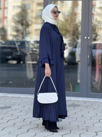 Büyük Beden Cepli Saten Elbise Mavi OTW3835