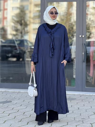 Büyük Beden Cepli Saten Elbise Mavi OTW3835