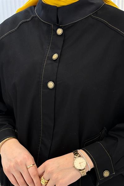 Büyük Beden Cepli Tesettür Ceket Siyah OTW9586