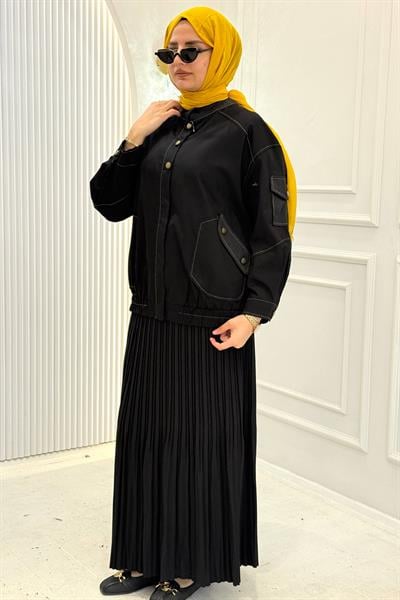 Büyük Beden Cepli Tesettür Ceket Siyah OTW9586