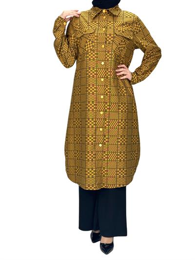 Büyük Beden Cepli Tunik Hardal OTW2102