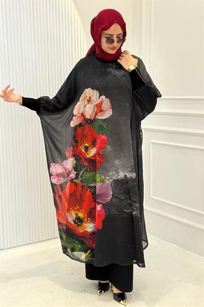 Büyük Beden Çiçek Desenli Şifon Elbise Desenli OTW3904