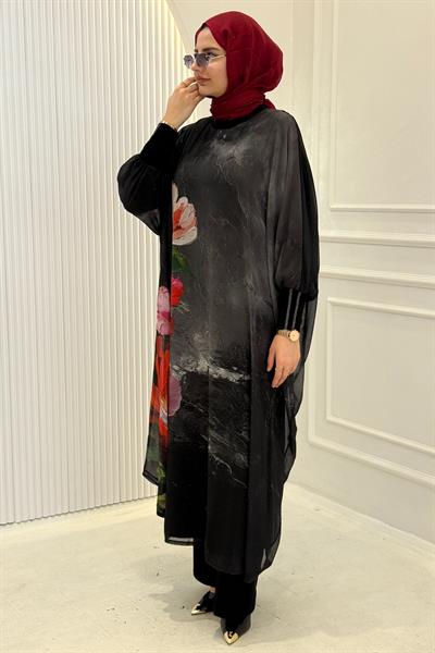 Büyük Beden Çiçek Desenli Şifon Elbise Desenli OTW3904