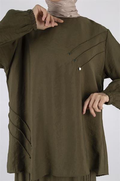 Büyük Beden Çımalı Etekli Takım Kahve OTW489