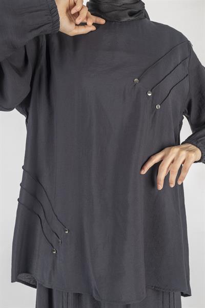 Büyük Beden Çımalı Etekli Takım Siyah OTW489