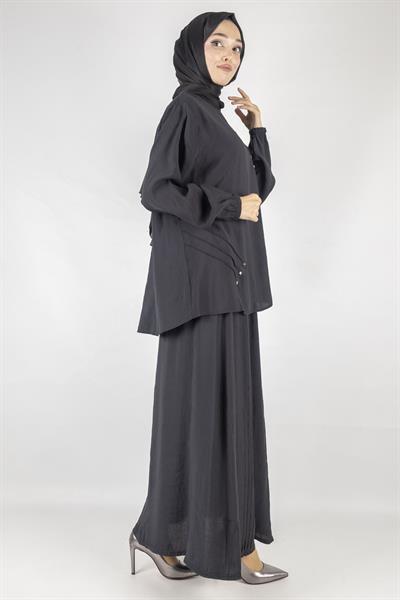 Büyük Beden Çımalı Etekli Takım Siyah OTW489