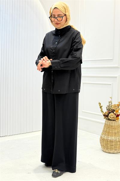 Büyük Beden Çıtçıt Detaylı Ceket Siyah OTW9592