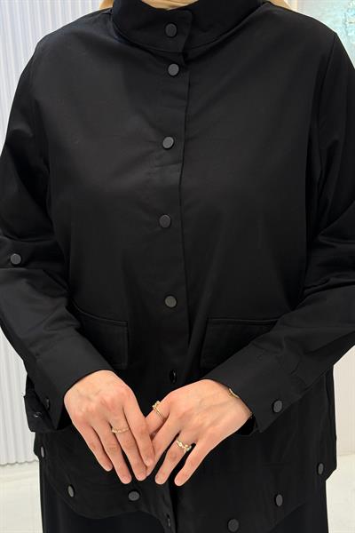 Büyük Beden Çıtçıt Detaylı Ceket Siyah OTW9592