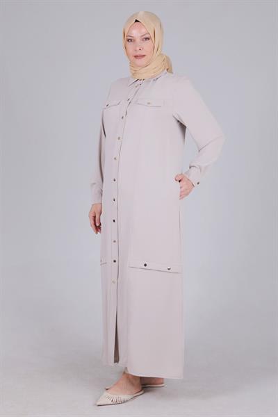 Büyük Beden Çıtçıtlı Ferace Bej OTW28062