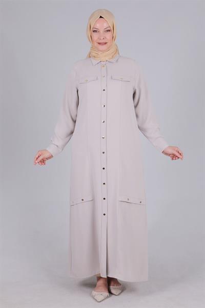 Büyük Beden Çıtçıtlı Ferace Bej OTW28062