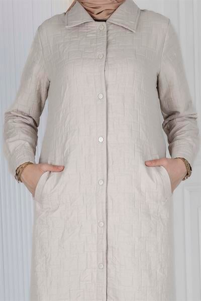 Büyük Beden Çıtçıtlı Kapitone Uzun Ferace Taş OTW5190