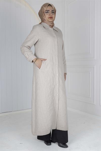 Büyük Beden Çıtçıtlı Kapitone Uzun Ferace Taş OTW5190