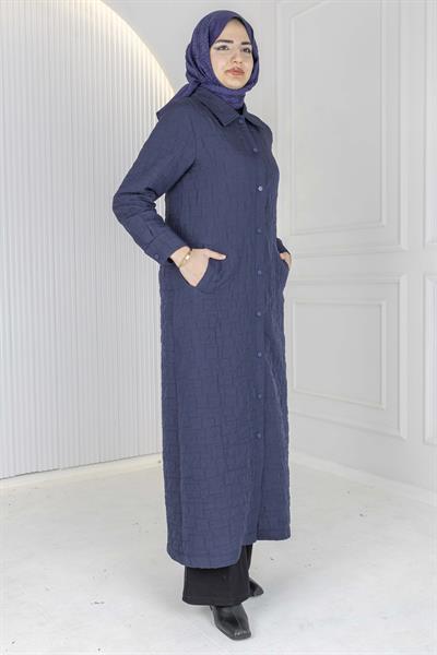 Büyük Beden Çıtçıtlı Kapitone Uzun Ferace Lacivert OTW5190