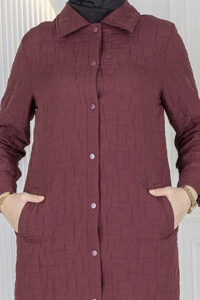 Büyük Beden Çıtçıtlı Kapitone Uzun Ferace Bordo OTW5190