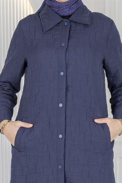 Büyük Beden Çıtçıtlı Kapitone Uzun Ferace Lacivert OTW5190