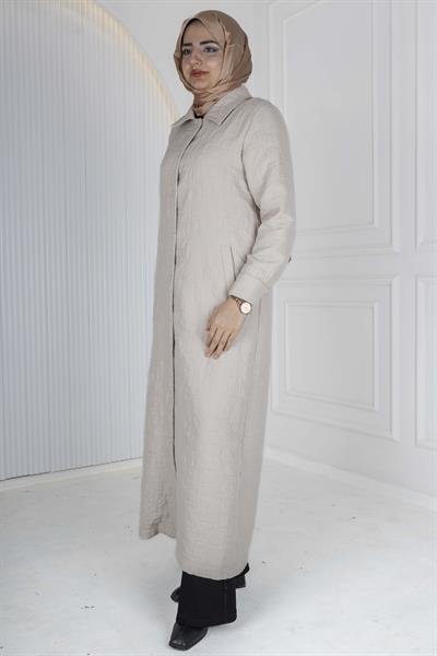 Büyük Beden Çıtçıtlı Kapitone Uzun Ferace Taş OTW5190