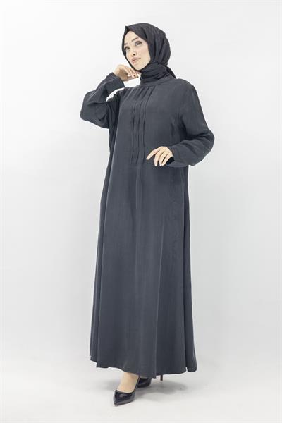 Büyük Beden  Cupra İpek Elbise Siyah OTW5938