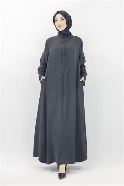 Büyük Beden  Cupra İpek Elbise Siyah OTW5938