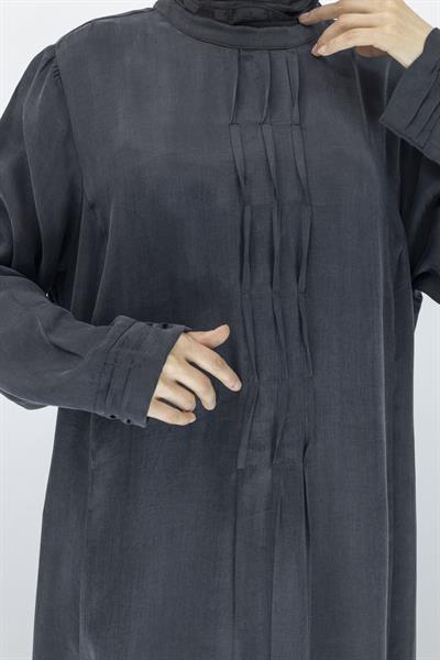 Büyük Beden  Cupra İpek Elbise Siyah OTW5938