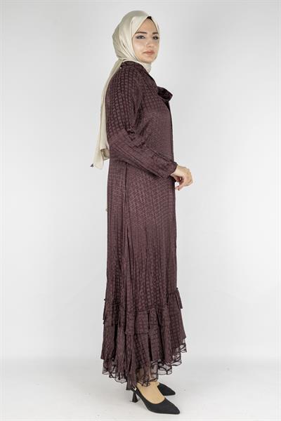 Büyük Beden Cupra Viskon Elbise Bordo OTW6148