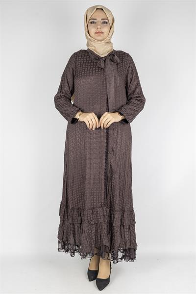 Büyük Beden Cupra Viskon Elbise Kahve OTW6148