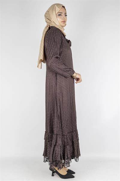 Büyük Beden Cupra Viskon Elbise Kahve OTW6148