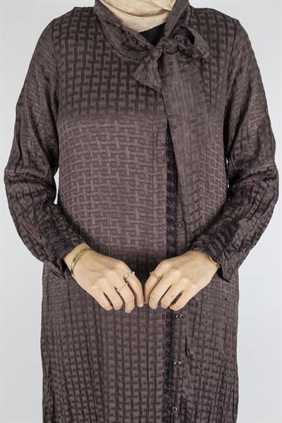 Büyük Beden Cupra Viskon Elbise Kahve OTW6148