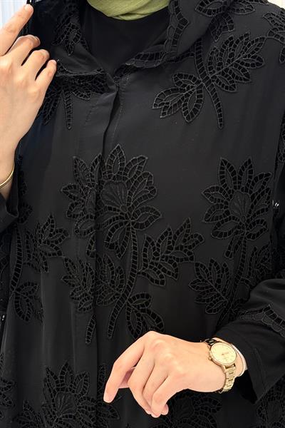 Büyük Beden Dantel İşlemeli Pantolonlu Takım Siyah OTW9673