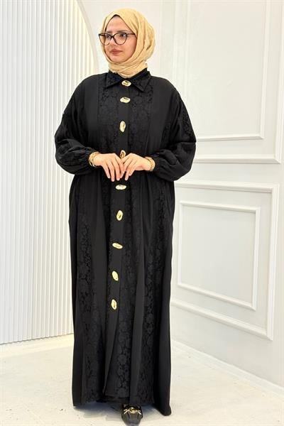 Büyük Beden Dantelli Elbise Siyah OTW3436