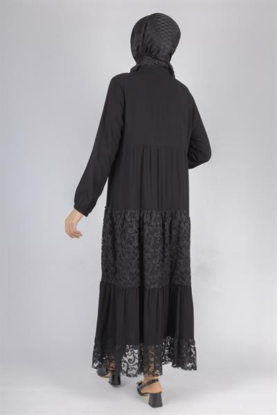 Büyük Beden Dantelli Viskon Elbise Siyah OTW480
