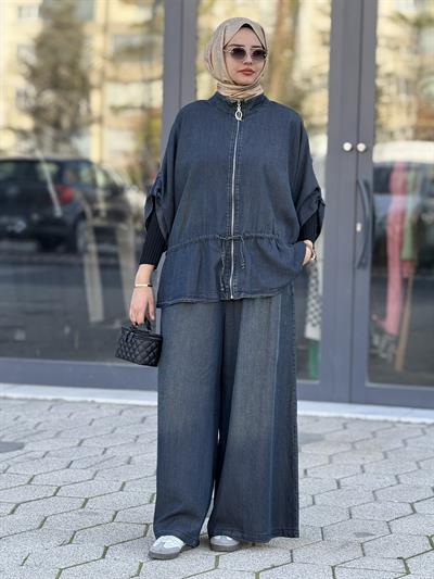 Büyük Beden Denim Tensel Takım Kot Mavi OTW8961