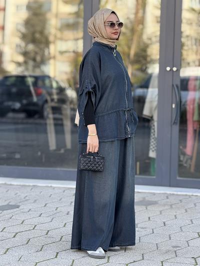 Büyük Beden Denim Tensel Takım Kot Mavi OTW8961