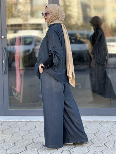 Büyük Beden Denim Tensel Takım Kot Mavi OTW8961