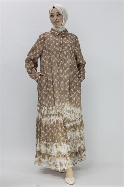 Büyük Beden Desenli Elbise Tarçın OTW5855