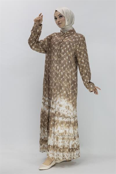 Büyük Beden Desenli Elbise Tarçın OTW5855