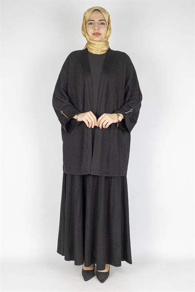 Büyük Beden Desenli Etekli Takım Siyah OTW14340