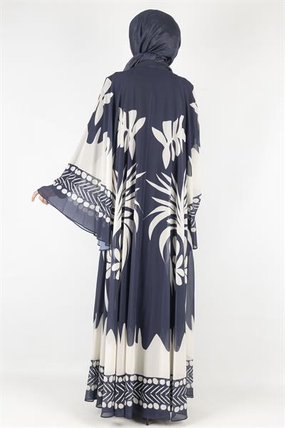 Büyük Beden  Desenli Şifon Elbise Lacivert OTW247