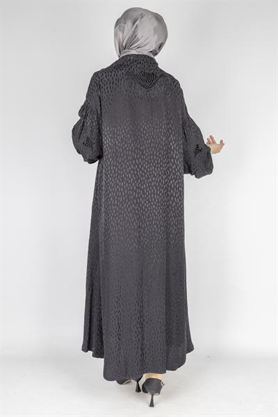 Büyük Beden Desenli Viskon Rayon Elbise Siyah OTW2175