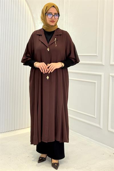 Büyük Beden Düğme Detaylı Tunik Elbise Kahve OTW6810-06