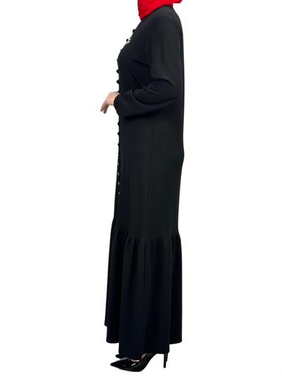 Büyük Beden Düğmeli Elbise Siyah OTW2122