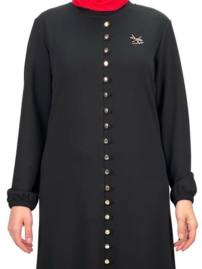 Büyük Beden Düğmeli Elbise Siyah OTW2122