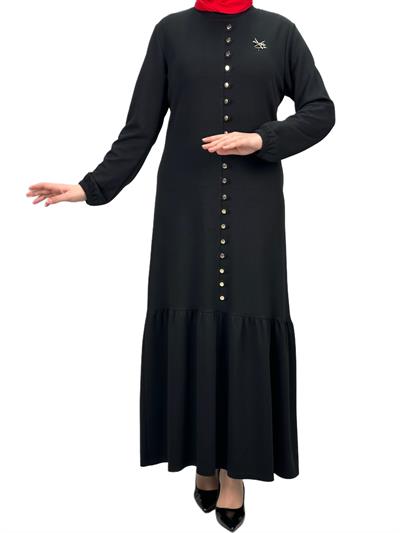 Büyük Beden Düğmeli Elbise Siyah OTW2122