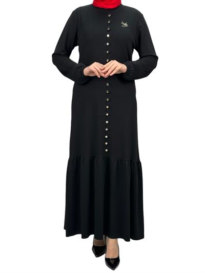 Büyük Beden Düğmeli Elbise Siyah OTW2122