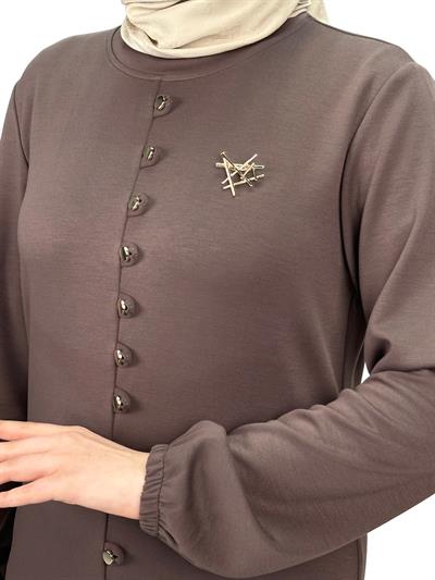 Büyük Beden Düğmeli Elbise Vizon OTW2122