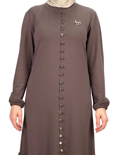 Büyük Beden Düğmeli Elbise Vizon OTW2122