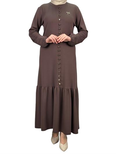 Büyük Beden Düğmeli Elbise Vizon OTW2122