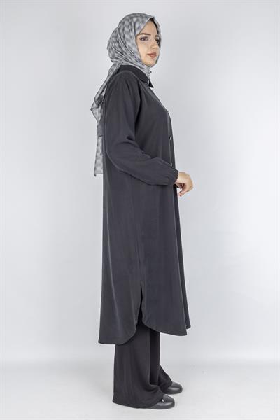 Büyük Beden Düğmeli Taş İşlemeli Tunik Siyah OTW319