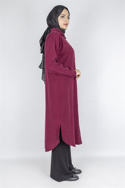 Büyük Beden Düğmeli Taş İşlemeli Tunik Bordo OTW319