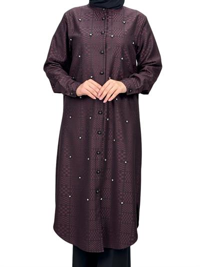 Büyük Beden Ekose Tunik Bordo OTW2103